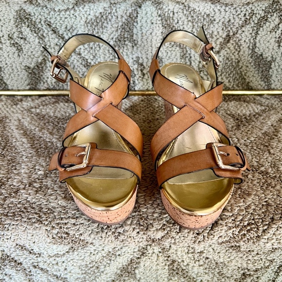 EUC Marc Fisher Gilon Brown Leather & Cork Platform Wedge Heel Sandals Size‎ 6 M - Picture 5 of 8